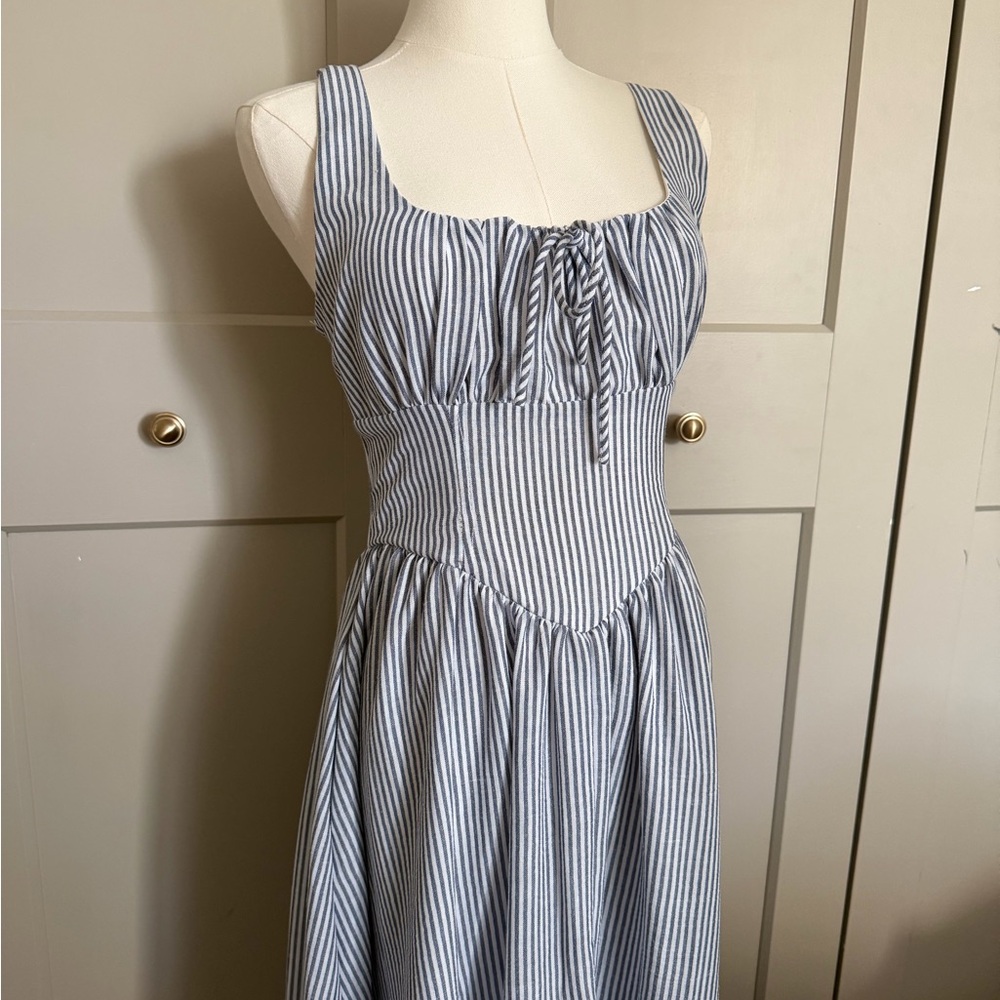 Blue and White Striped Sundress - Sleeveless Maxi Dress Size Small (Like New) - Picture 3 of 4